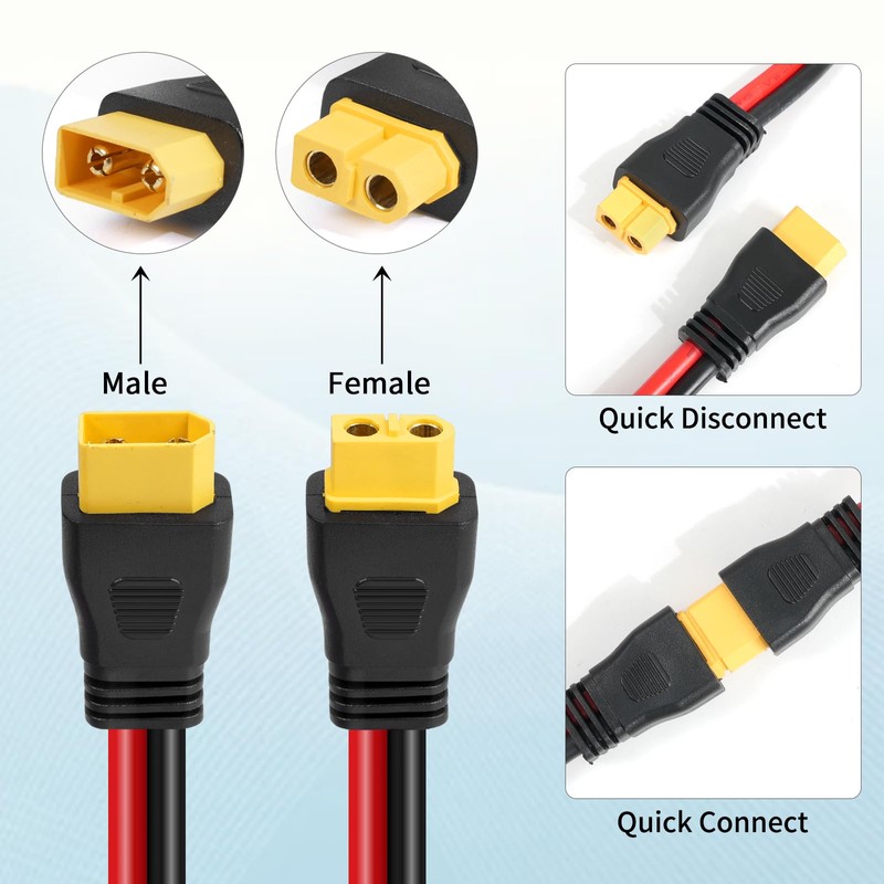 Ansoufien 10AWG XT60 Extension Cable 30FT, XT60 Cable with Male