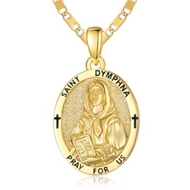 GUANMTY St Dymphna Medal Gold Saint Dymphna Medal Pendant Necklace Gold Religious Necklace Christian Jewelry Catholic Gifts for Women