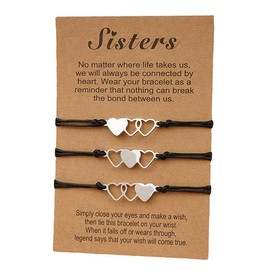 MenYiYDS Set of 3 Friendship Bracelets, Wish Bracelets Set, Bracelet, Best Friend, Distance Bracelets, Gifts for Women, Teen, Men, Sisters (Silver), Stainless Steel