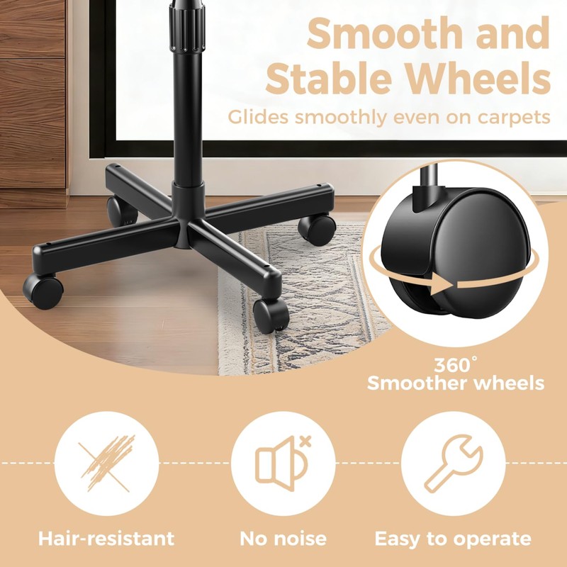 36" Salon Tray on Wheels Black, Adjustable Height Tattoo Tray