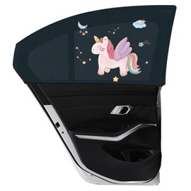 Asstikoo Car Window Shades for Baby, Car Sun Shades with UV Protection, Universal Fit Stretchable Side Window Sunscreen Sun Shades with Unicorn Motifs, Rear Window Shades For Kids (2 Pack)(55*100cm)