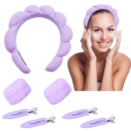 Set of 3 Face Wash Headband and Wristband, Hair Band, Women Makeup Headband and Wrist Band Coral Fleece Headbands & Wristbands for Skin with 4 Hair Clips