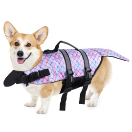 SMONT Ripstop Dog Life Jacket Funny Pet Floatation Vest Reflective Adjustable Dogs Life Saver for Swimming or Boating（S, Mermaid）