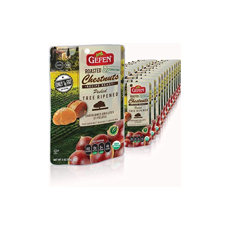 Gefen Organic Whole Roasted & Peeled Chestnuts, 3OZ (24 Pack)