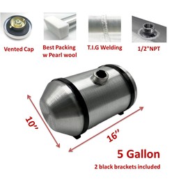 JSD 10" x16" 5 Gallons Spun Aluminum Gas Tank / Fuel Tank for Trike Tractor 1/2" NPT Outlet Center Fill