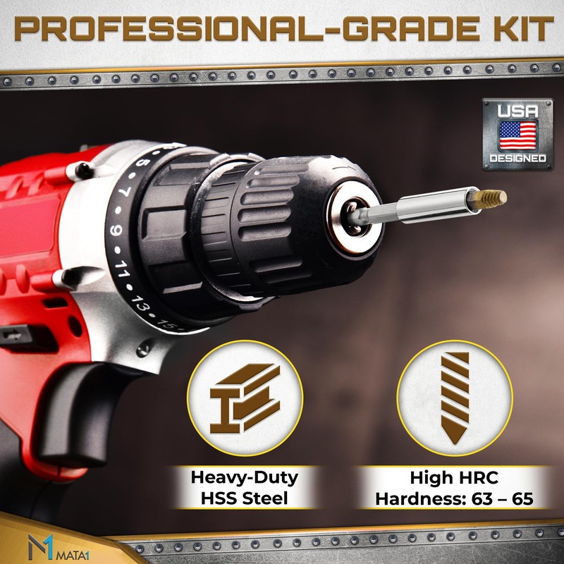 Mata1 - Screw Extractor Set for Stripped, Broken, Damaged Screws