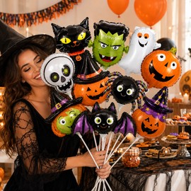 Mini Halloween Foil Balloons for Party Decor – Random Bat & Pumpkin Designs in 10 pic
