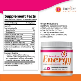 Innov8tive Energy - Orange Raspberry Flavor Drink Mix - B Vitamins for Sustained Vitality and Focus - Ideal for Beverage Enthusiasts - Net Weight 228g