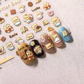 Dedyel Cute Nail Stickers 5D Embossed Cartoon Kawaii Animal Self-Adhesive Nail Decals for Women Girls Kids Nail Art Decoration