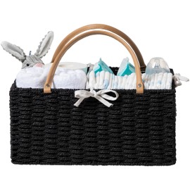 HBlife Large Baby Diaper Caddy Organizer, Paper Rope Storage Baskets Nursery Bin with Removable Divider, Portable Car Organizer for Diapers, Baby Shower Gifts, Newborn Essentials Must Haves