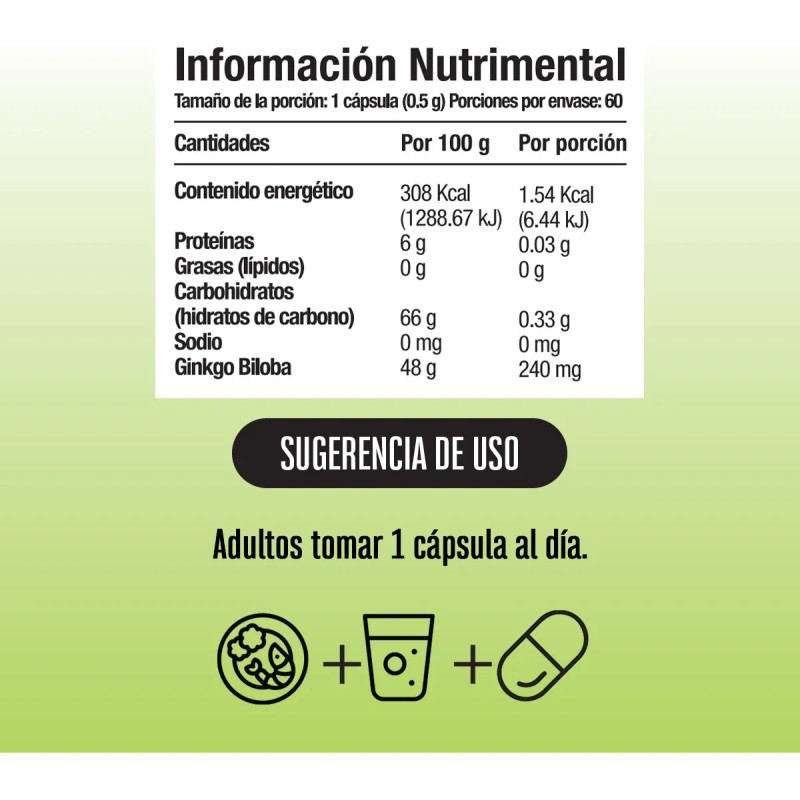 1 Ginkgo Biloba Cpsulas 1 Extracto Ginkgo Biloba Sin Sabor