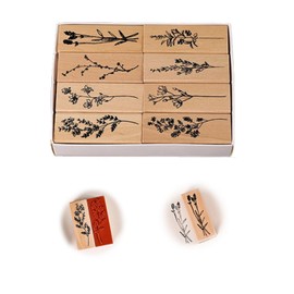 Priaora 8 Pieces Wood Mounted Rubber Stamps, Plant and Flower Decorative Wooden Rubber Stamp Set for DIY Craft, Diary, Scrapbook, Planner, Letter and Craft Scrapbooking(K77-8)