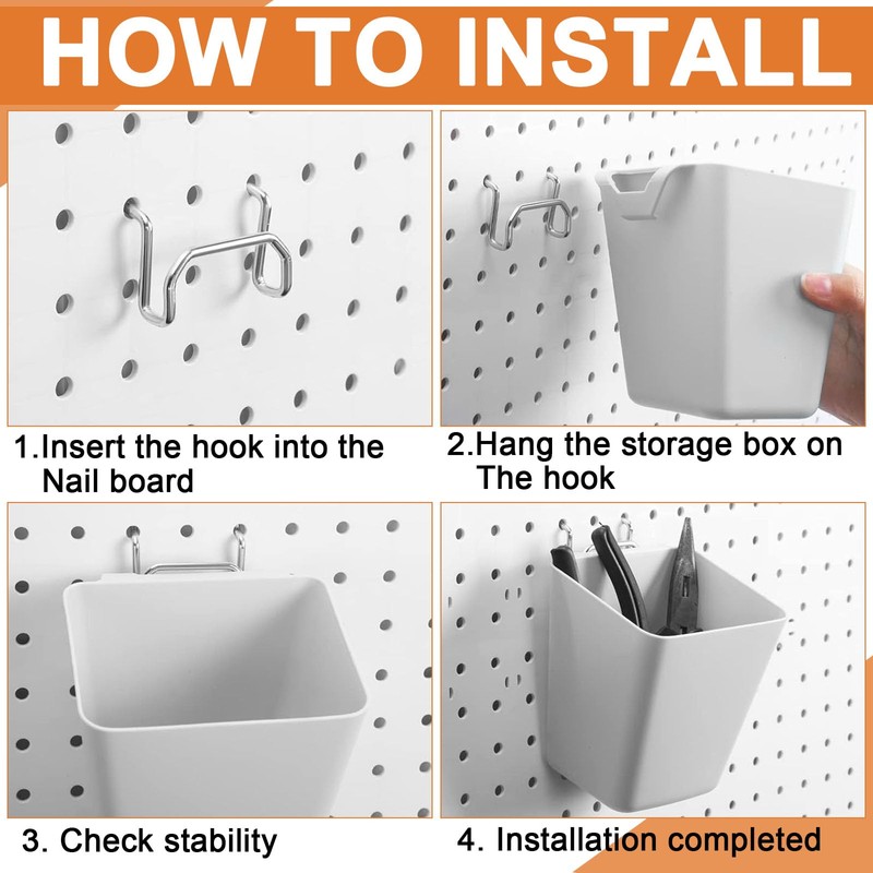 Rierousy 6 Pieces Pegboard Cups with Hooks, Square Storage Container