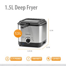 Toastmaster 1.5L Deep Fryer - Stainless Steel Cooking Appliance for Chicken Wings, Fish & More - Small & Compact - With Basket for Home Use