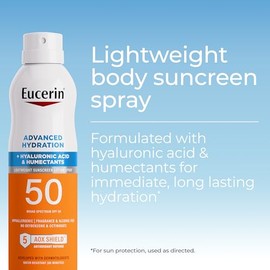 Eucerin Advanced Hydration Sunscreen Spray, SPF 50, 6 OZ | Lightweight Spray Sunscreen SPF 50 with Hyaluronic Acid and Humectants, Hypoallergenic, Fra