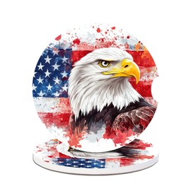 2 Pack Car Cup Holder Coaster-American Flag Eagle Absorbent Ceramic Coaster, Car Coasters for Cup Holders,Auto Accessories for Women & Men