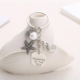 LIGHUFEIC Ocean Keychains Gifts for Women Girls,Starfish, Seahorse, Seashells Keychain Accessory for Christmas, Birthday Gifts for Mom, Daughter, Best Friend Women Ocean Lovers