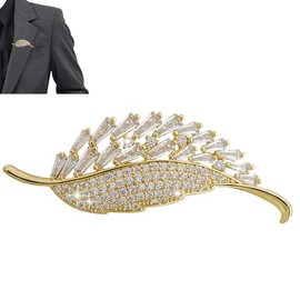 CAIRIAC Gold Leaf Brooches, Vintage Jewelry Gift Crystal Brooch Pins for Women Men Fashion, Elegant Cubic Zirconia Brooch Pins for Clothes, Backpacks, Hats, Dress, Suits (Golden)