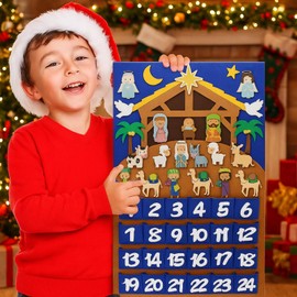 Watersay Nativity Advent Calendar 2ft Felt Religious Christmas Advent Calendar for Kids Jesus Christian Nativity Scene Countdown to Christmas with 24 Pockets Wall Decor Gifts for Toddlers Home Party