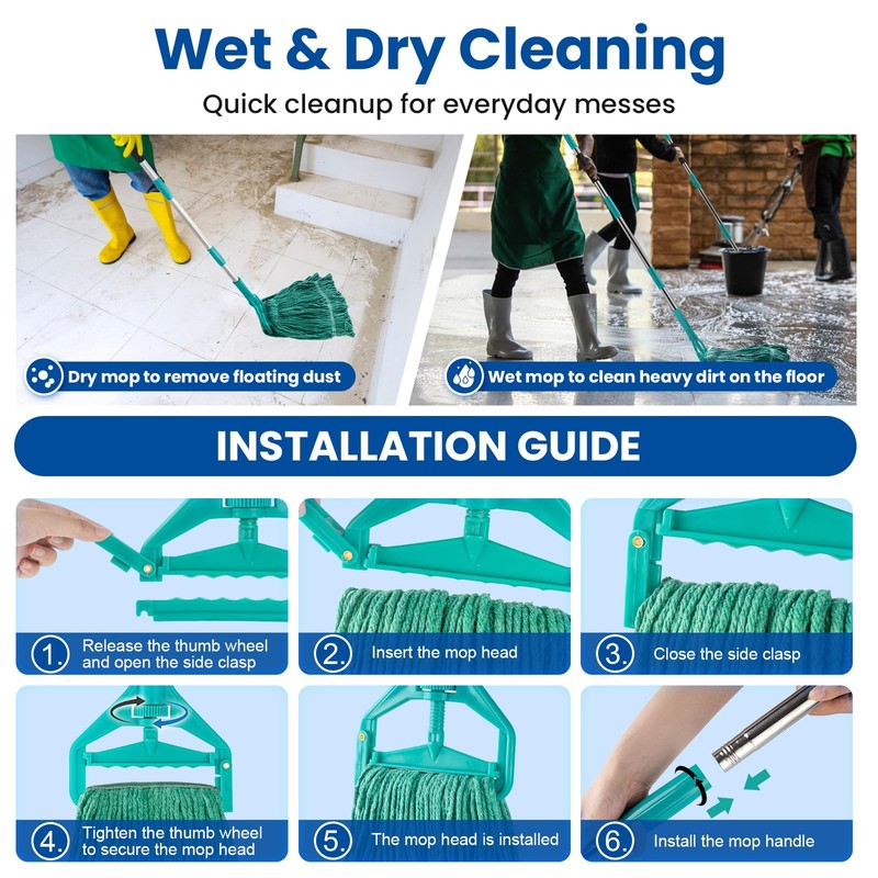 Commercial Mop with 3 Replacement Heads & 1 Handles, 64"