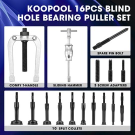 KOOPOOL 16-Piece Blind Hole Collet Bearing Race & Seal Puller Extractor Kit: Slide Hammer Pilot Insert for Effortless Inner Internal Bearing Removal (Blue)
