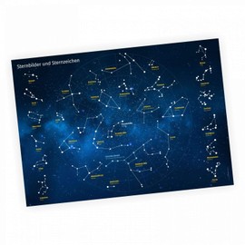 Children's learning poster, constellations and zodiac signs, wall decoration, children's room, starry sky, German and Latin.
