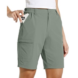 Willit Women's 10" Hiking Cargo Shorts Stretch Golf Active Long Shorts Quick Dry Outdoor Summer Shorts Sage Green XL