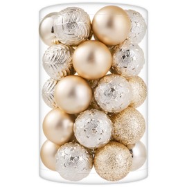 34ct Champagne Christmas Ball Ornaments Christmas Tree Decorations with Hang Rope-Shatterproof Christmas Ornaments Set in Small Size (1.57"/ 40mm)