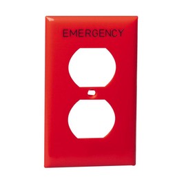 Leviton 1-Gang Duplex Device Receptacle Wallplate, Standard Size, Thermoplastic Nylon, Device Mount, Hot Stamped "Emergency", 80703-RE, Red