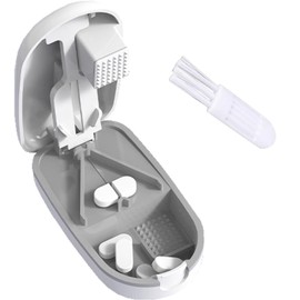 Pill Cutter and Splitter for Small and Large Pills, Vitamin Tablet Press Crusher, Pocket Pill Organizer with Safety Blade Guard, Portable Divider for Travel Use – White