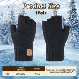 NATOSU Fingerless Gloves, Winter Warm Knitted Gloves, Fingerless Gloves, Cashmere Gloves, Running, Cycling, Driving for Men and Women, Black