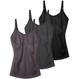 Seamless Nursing Tanks for Women Breastfeeding - Maternity Cami Shirts Pregnancy Tops (3 Packs)
