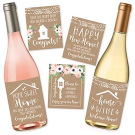 5 Rustic House Warming Presents, New Homeowner Stickers or Wine Label Gift Set Ideas, Congrats Home Sweet Home Party, Unique Real Estate Gifts From Agent For Client Congratulations