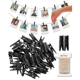 Mini Clothes Pins Wooden Clothespins for Photo 1 Inch 150 PCS Tiny Wood Clips Close Pins for Baby Clothing Hanging Classroom Crafts (Black)