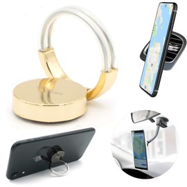 AirFly Phone Finger Ring Holder, 4 in 1, Universal Metal Phone Ring, Table Stand Kickstand, Car Vent Mount, Finger Grip Compatible All Smartphones (Gold Ring)