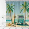 HYKHYK Tour Bus Shower Curtain Palm Tree Tropical Ocean Beach