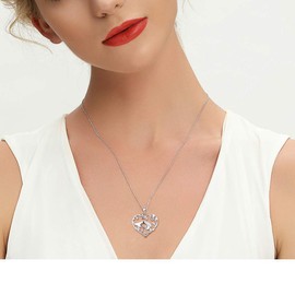 YL Mama Necklace 925 Sterling Silver Mother Holding Children's Hand, Pendant Necklace, Gifts for Mum, 925 Sterling Silver, pink