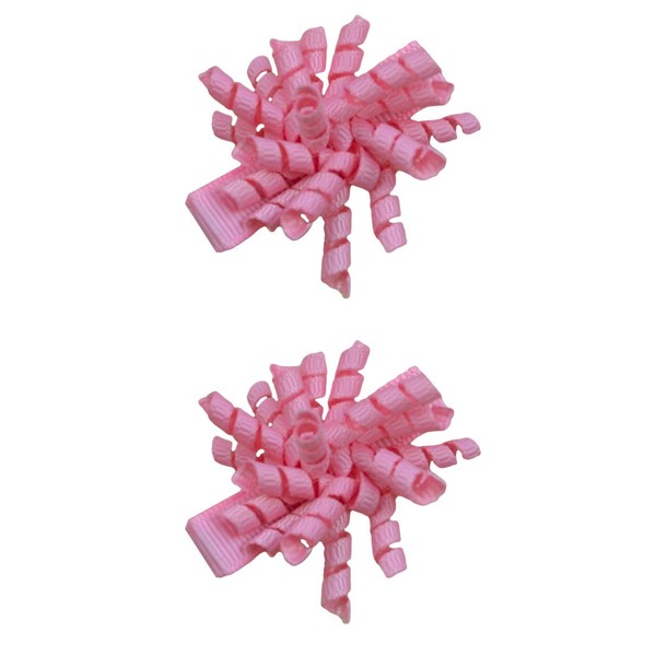 Hair Bow Set for Girls - (2) 1.5 Inch Mini Korkers (Light Pink)