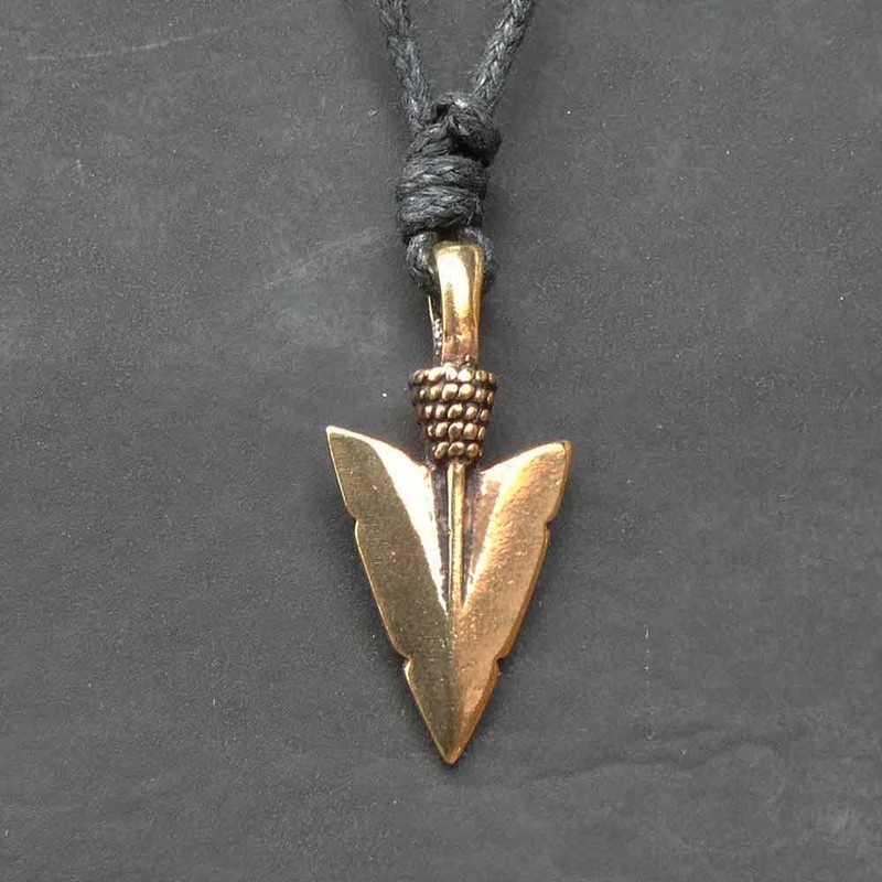 Arrowhead Bronze Pendant Necklace Jewellery, incl black cotton sting, Pendant