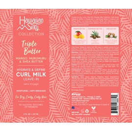 Mango and Murumuru Butter Leave-In Curl Milk, 8 fl oz with Shea Butter for Moisture & Anti-Breakage | No Sulfate, Silicones or Parabens | Hawaiian Silky Triple Butter Collection
