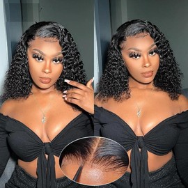 Glueless Deep Wave Bob Wigs Human Hair Pre Plucked Curly BOB Wig Human Hair 5x5 HD Lace Closure Wigs Human Hair Wigs for Women Black Deep Wave Pre Plucked Lace Wig Wear and Go 180 Density (10 Inch)