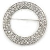 Clear Austrian Crystal Open Cut Circle Brooch In Rhodium Plating