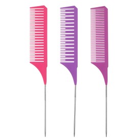 Lusofie 3Pack Highligh Comb, Weaving Combs for Highlighting, Hair Teasing Parting Comb with Long Stainless Steel Rat Tail for Hair Stylist Salon Barbershop Home(Pink, Purple, Light Purple)