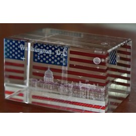 USA Flag, White House, US Capitol Washington Monument Rectangular Crystal Washington DC Souvenirs