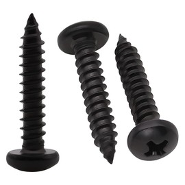 #4 x 1/4" (100 Pack) Stainless Steel Pan Head Self Tapping Screws, 304 SS (18-8) Black Coated, Phillips Drive Round Head Corrosion Resistant Screws for Wood & Sheet Metal