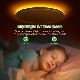 zemty 19 Inch LED Ceiling Lights with Night Light 1800K, 36W 3600lm Light Fixtures with Remote Control, 3000K-6500K Adjustable, Dimmable Low Profile Ceiling Lamp for Bedroom Dining Room Kitchen-White