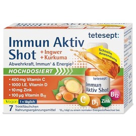 tetesept Immune Active Turmeric Ginger Shot [7 Drinking Bottles] High Dose with Vitamin D, C, B12 and Zinc - Multi-Nutrient Complex for the Immune System