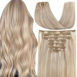 Hetto Clip in Human Hair Blonde Hair Extensions #18/613 Ash Blonde Highlight Clip in Hair Extensions Real Human Hair 22 Inch Blonde Clip in Extensions Human Hair 7Pcs 100g