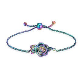 QGJNSGC Rose Flower Urn Bracelet for Ashes for Women Cremation Bracelet Adjustable Memorial Keepsake Jewellry Rose Bracelet Urn Bangle Ashes Holder Keepsake Pendant Locket Bracelet, Stainless Steel