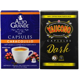 Alto Grande Caracolillo & Yaucono Dark Roast Coffee Capsules, Variety Pack, 36 Ct, Nespresso Original Line Compatible, Puerto Rico Single Serve Espresso